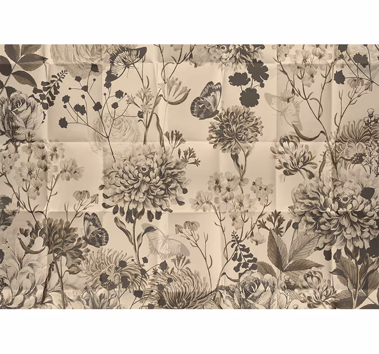Beige floral design wall mural master bedroom - TenStickers