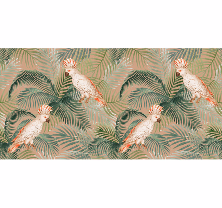 Jungle wall mural white parrots on beige palms - TenStickers