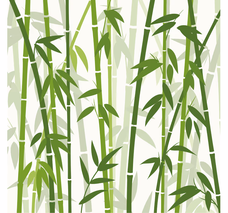 Green bamboo sticks with leaves wall mural bathroom - TenStickers