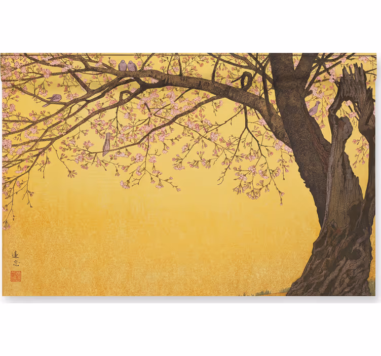 Wall mural bathroom japanese tree yellow background - TenStickers