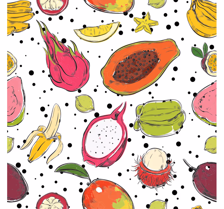 Wall mural kitchen sketch of colorful exotic fruits - TenStickers