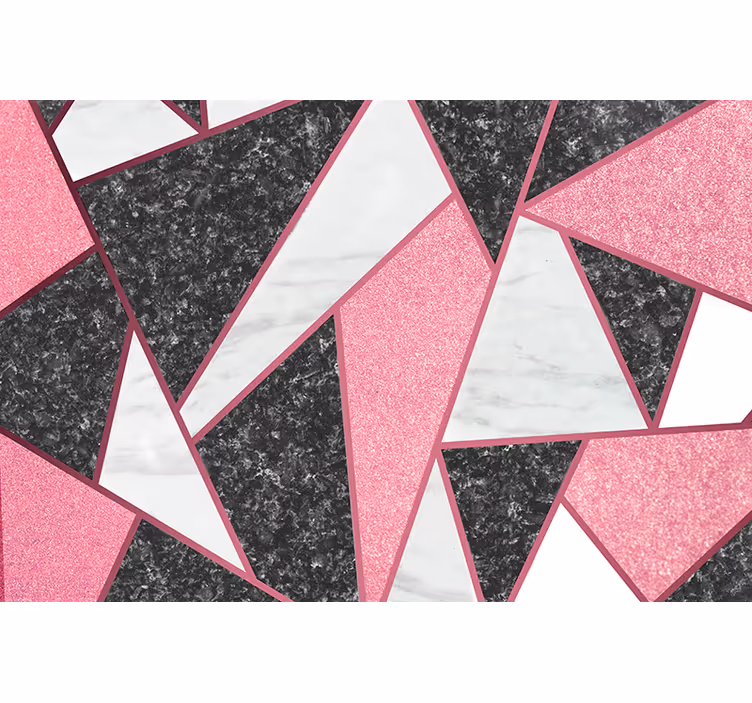 Wall mural kitchen in pink and grey geometric shapes - TenStickers