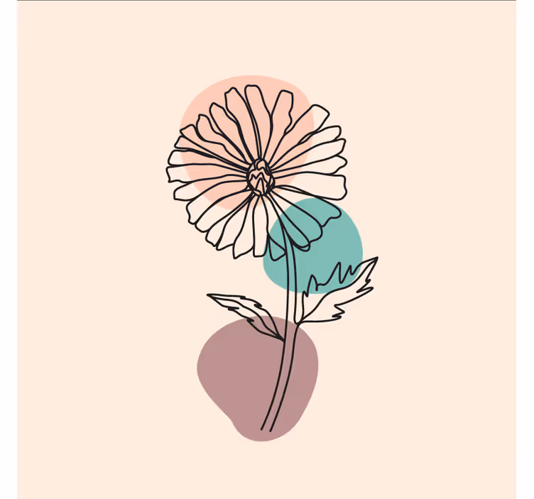 Beige wall mural daisy flower line art design - TenStickers