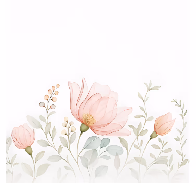 White wall mural with abstract translucent florals - TenStickers