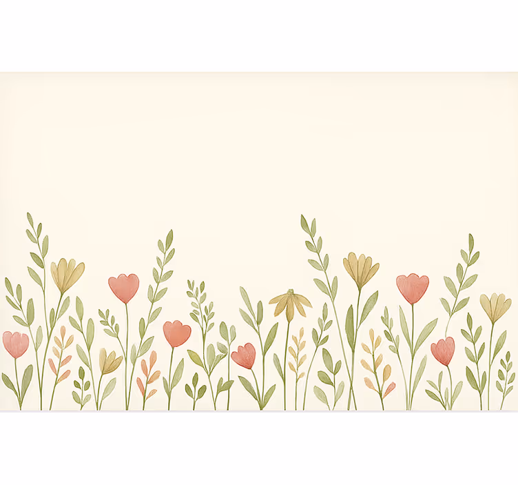 Beige wall mural with field flower border - TenStickers