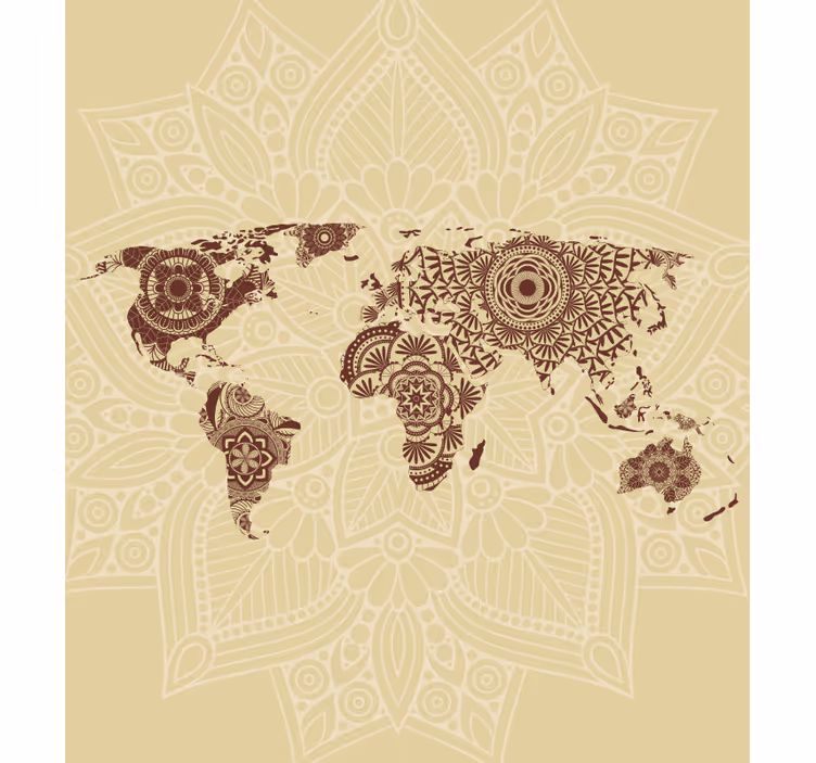 Beige wall mural world map in mandala style - TenStickers