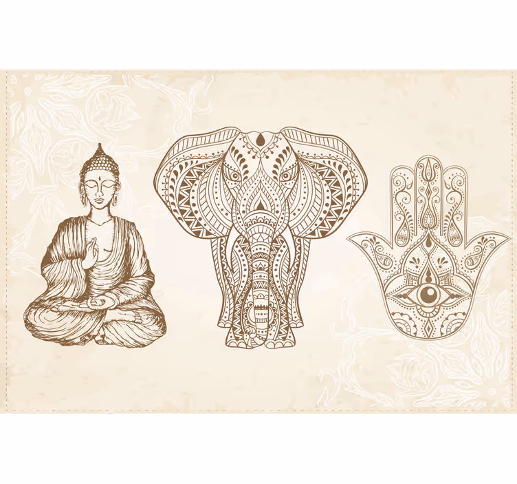 Beige wall mural buddha hamsa hand design - TenStickers