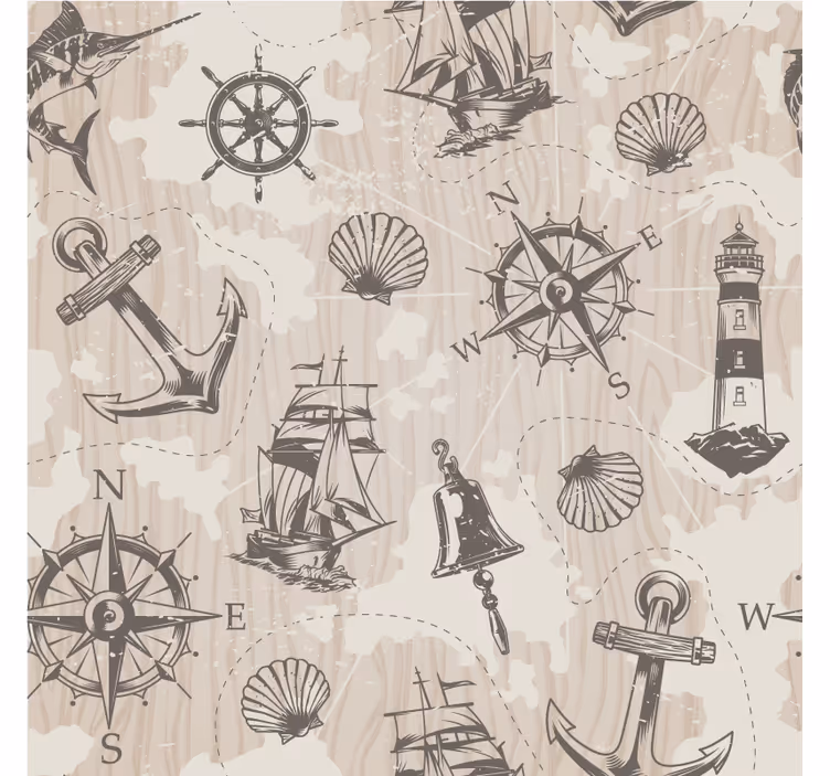 Beige wall mural with anchors on wood planks pattern - TenStickers