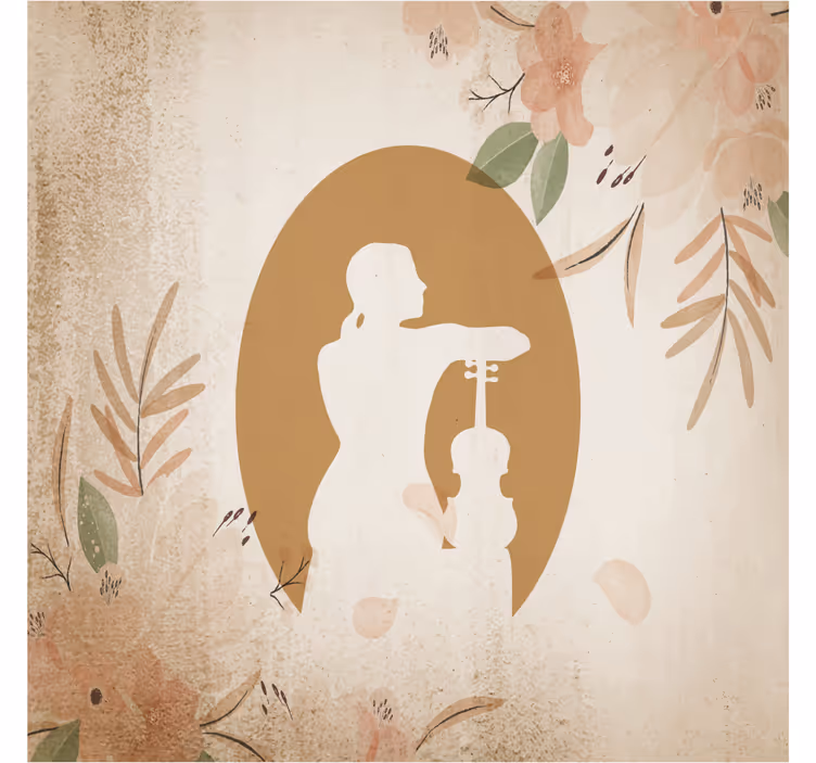 Beige wall mural violinist silhouette sitting back - TenStickers