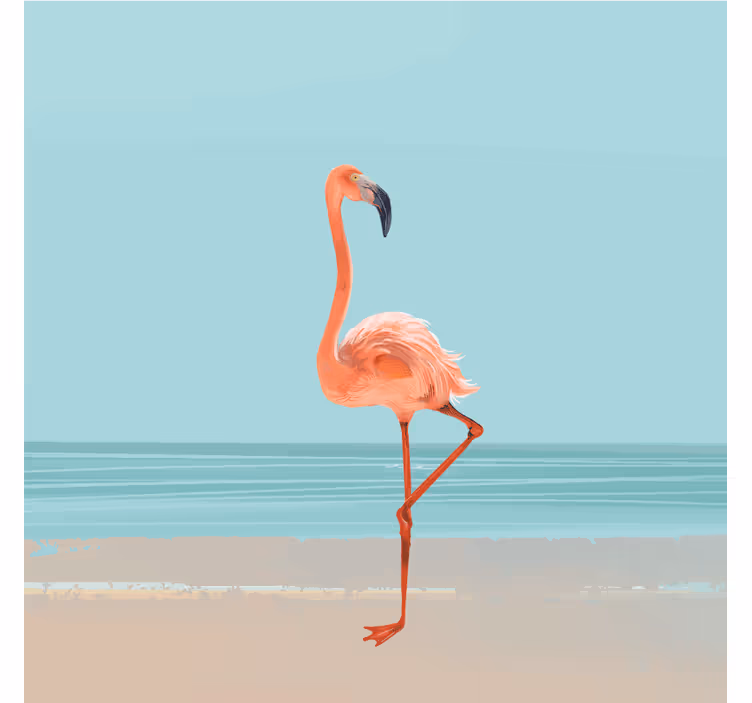 Wall mural blue flamingo print on sand - TenStickers