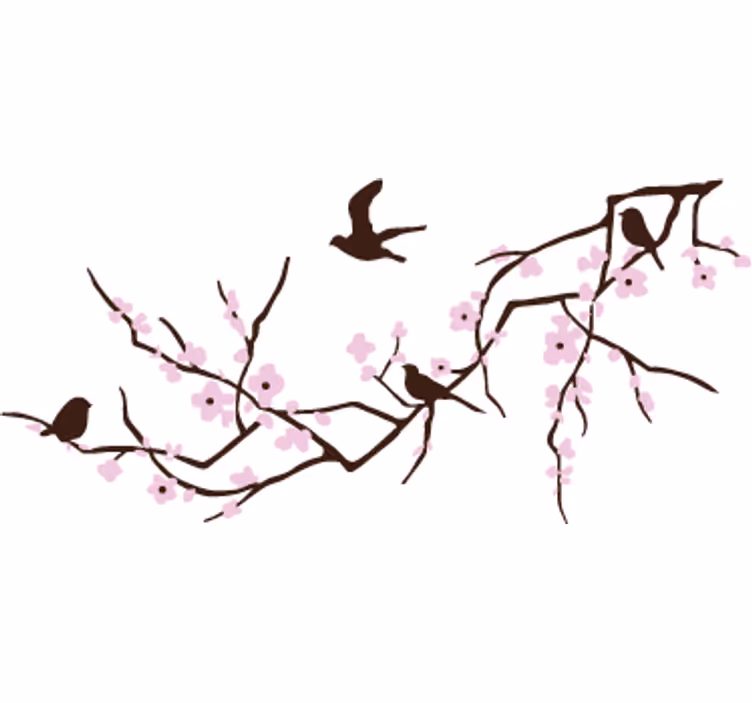White wall mural decorative vinyl with birds branch - TenStickers
