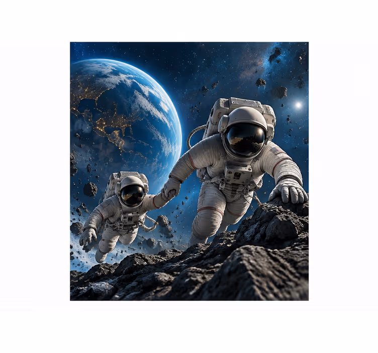Wall mural blue astronauts under pressure gun - TenStickers
