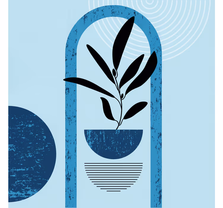 Wall mural blue abstract shapes in minimal style - TenStickers
