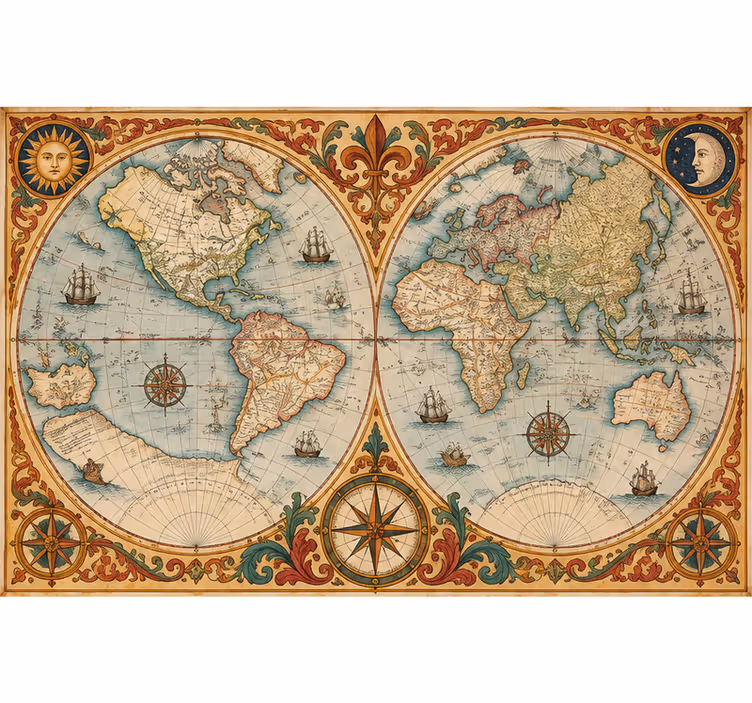 Vintage world map wallpaper - TenStickers