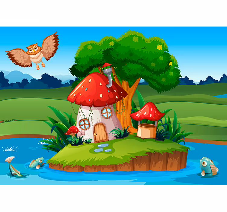 Enchanted Mushroom House childrens wall mural - TenStickers