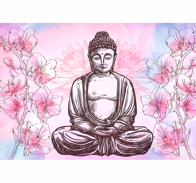 Buddha surrounded by orchids Buddha Wall Mural - TenStickers