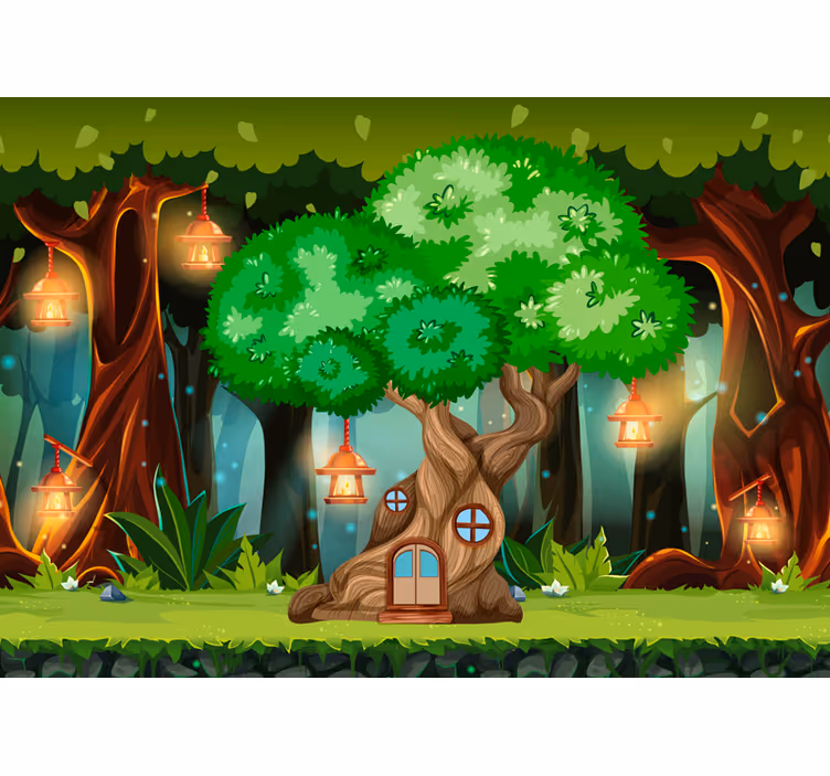 Fantasy tree house lanterns Kids wall Murals - TenStickers