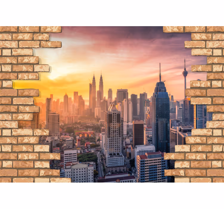City wall mural kuala lumpur skyline - TenStickers