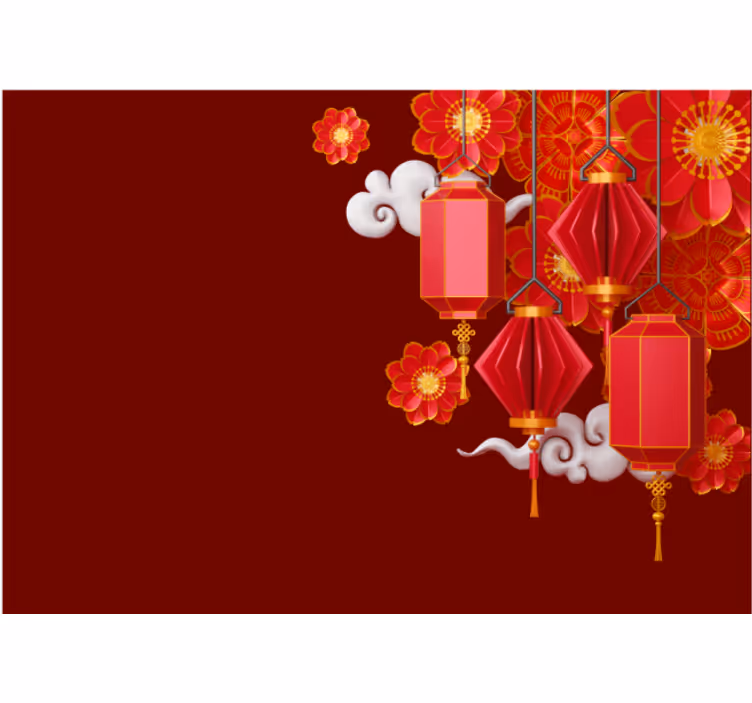 Lanterns and Flowers wall mural buddha - TenStickers