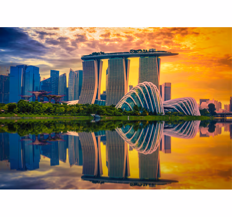 Reflexes of Singapore city at down wall mural - TenStickers