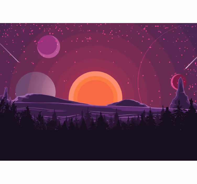 Celestial Sunset Scene space wall mural - TenStickers