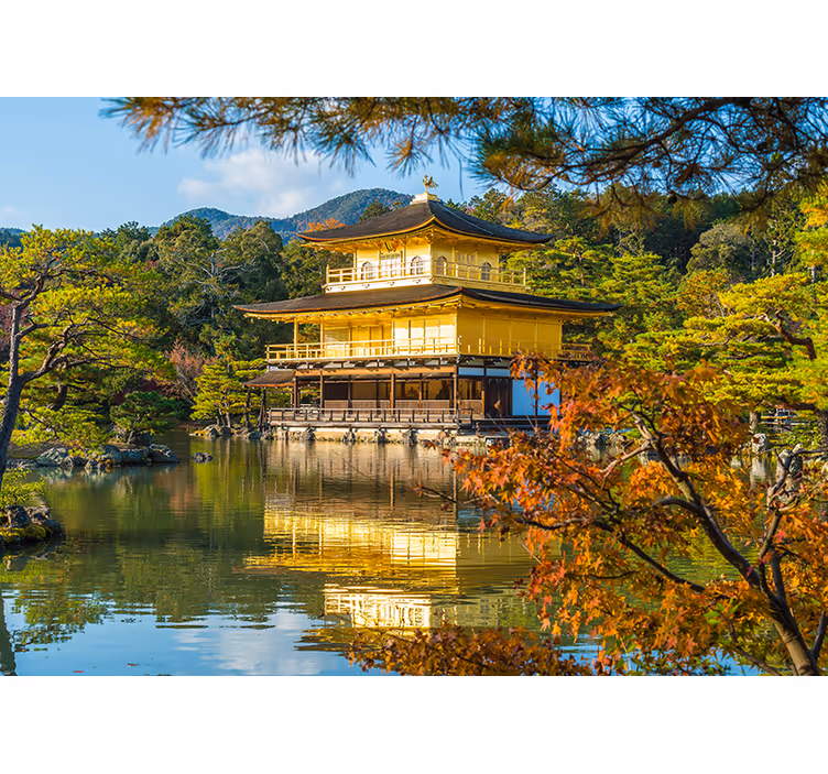 Golden pavilion reflection landscape wall mural - TenStickers