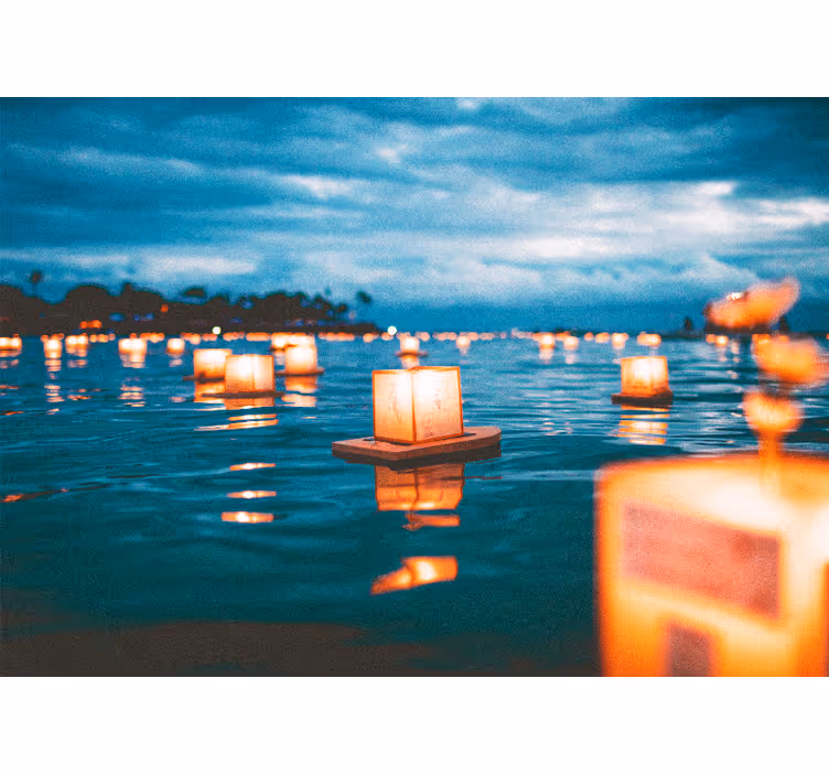 Floating Lanterns Night wall mural nature - TenStickers