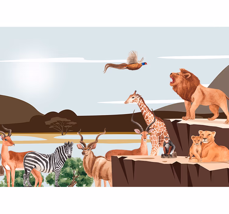 Majestic Wildlife Gathering animals wall mural - TenStickers