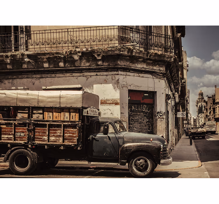 City wall mural vintage truck street art - TenStickers