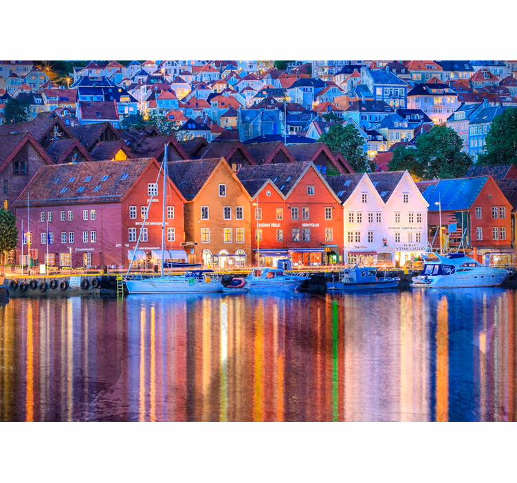 Bergen city evening river wall mural - TenStickers