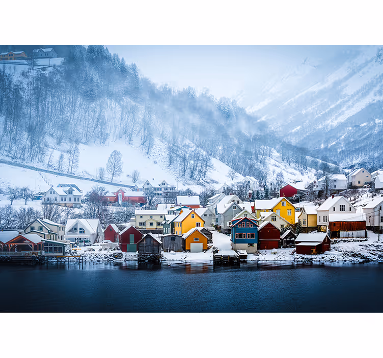 Norwegian landscape snowy mountains wall mural - TenStickers