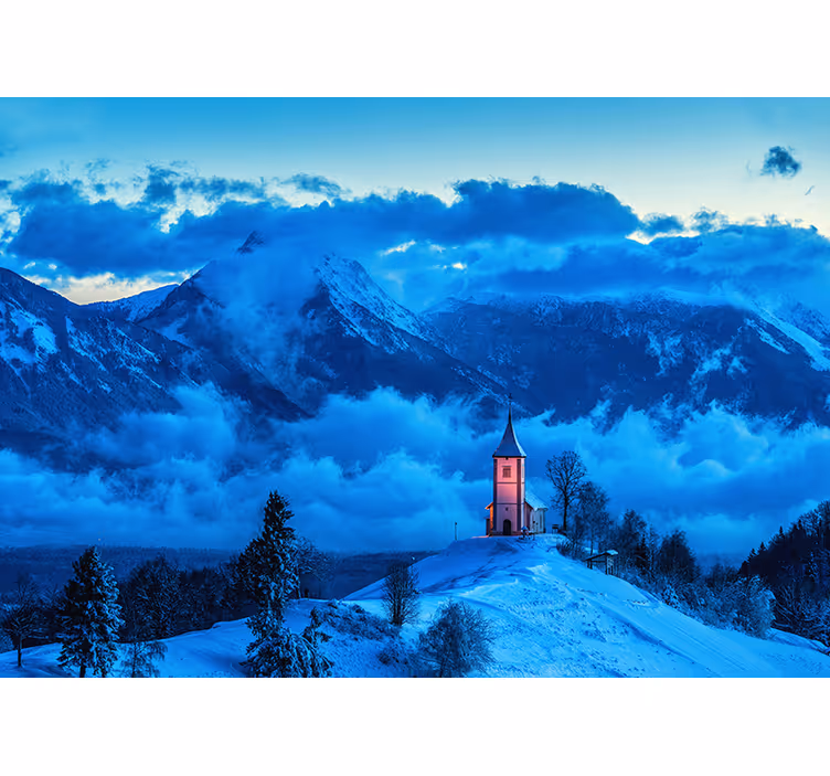 Snowy Church wall mural mountain - TenStickers