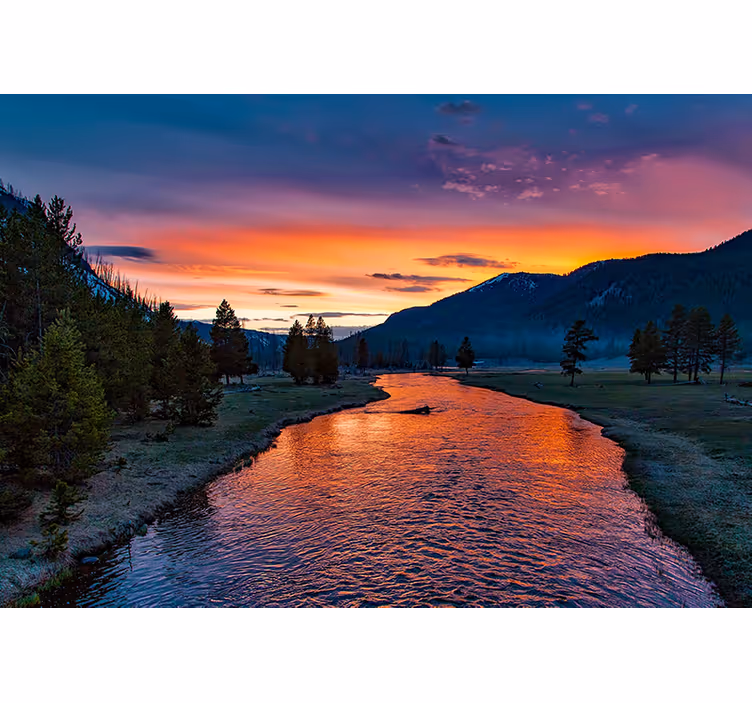 Sunset River Vista landscape wall mural - TenStickers