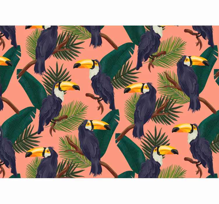 Exotic pink landscape with toucans Wall Mural - TenStickers
