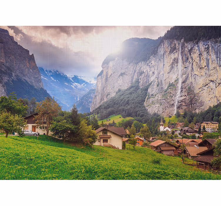 Landscape wall mural mountain valley view - TenStickers