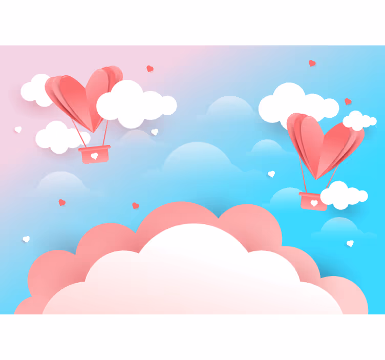 Romantic wall mural with floating heart balloons - TenStickers