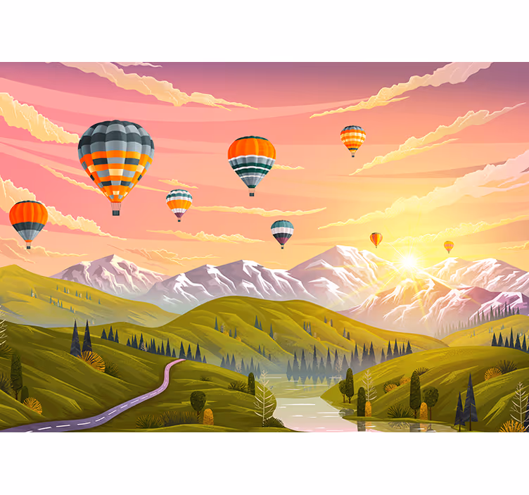 Landscape wall mural hot air balloons - TenStickers