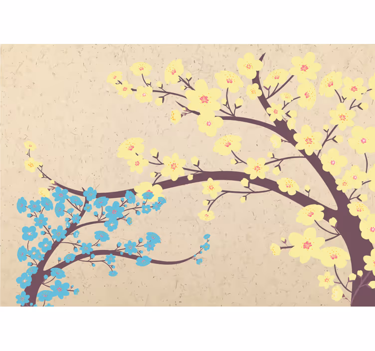 Blue and yellow flowers and beige 3D Wall Mural - TenStickers