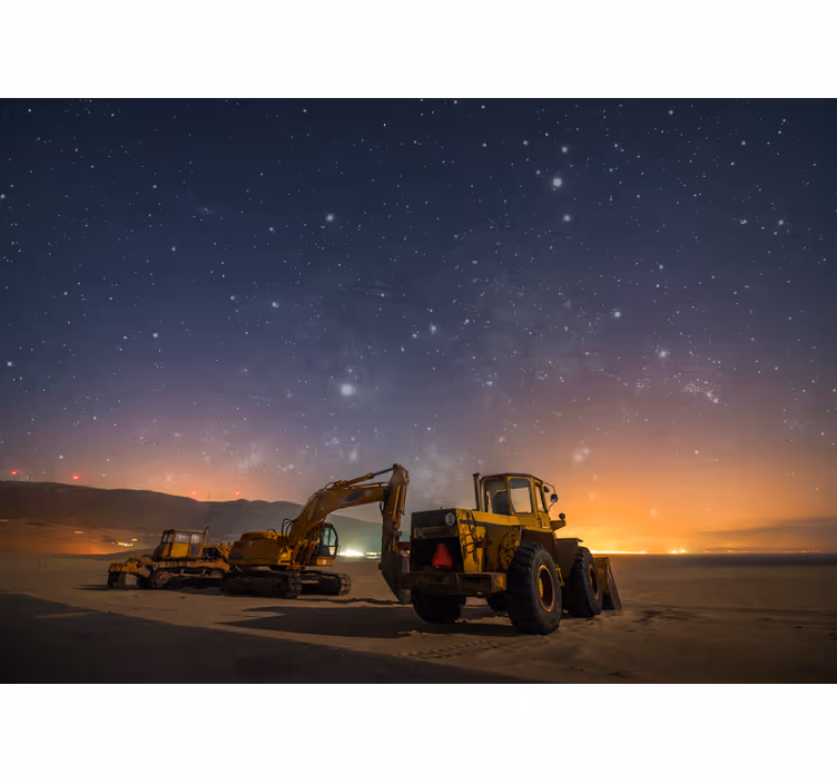 Wall mural vehicle construction equipment night - TenStickers