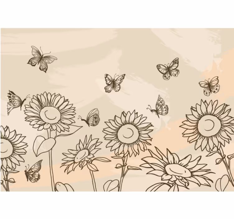 Sunflower Butterfly Sketch flower wall mural - TenStickers