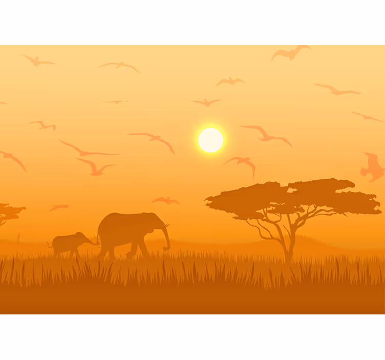 Elephant and tree in the sunset Wall Mural - TenStickers