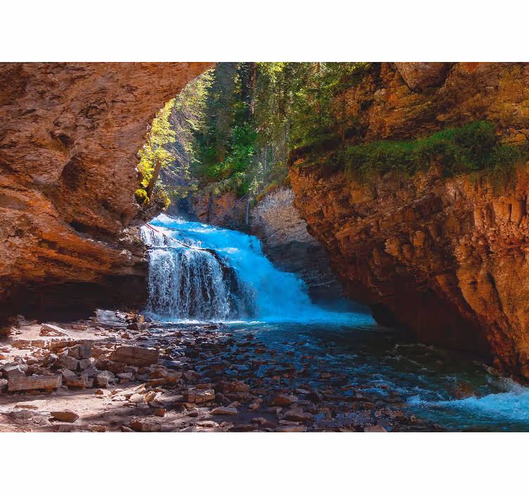 Wall mural mountain cascading waterfall scene - TenStickers