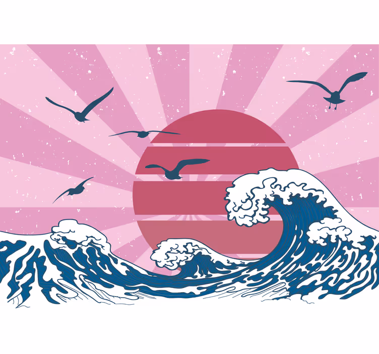 Landscape wall mural waves and sunset - TenStickers
