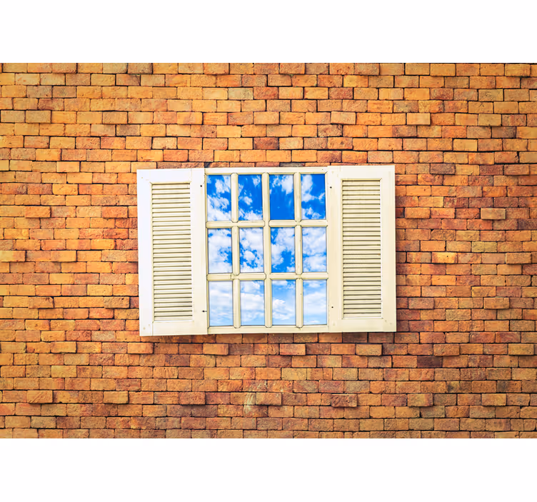 Mural stone wall with open window view - TenStickers