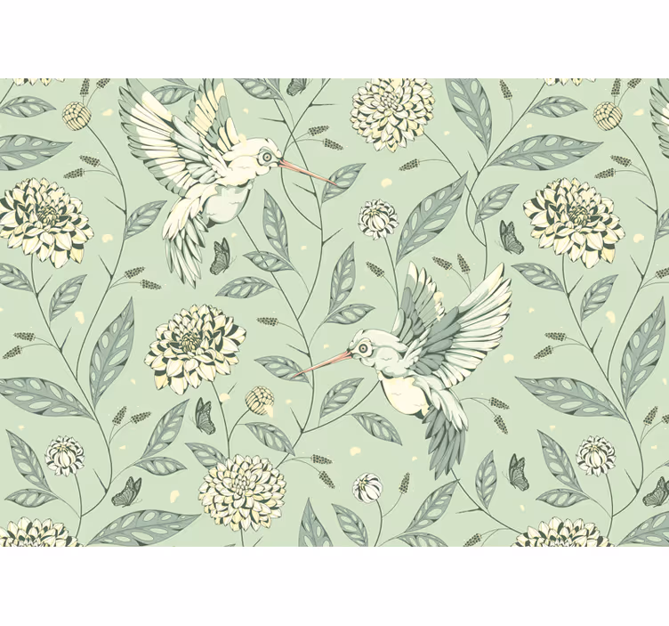 Flower wall mural hummingbirds among blossoms - TenStickers