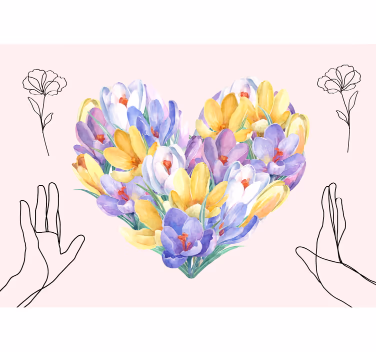 Flower wall mural heart-shaped bouquet design - TenStickers
