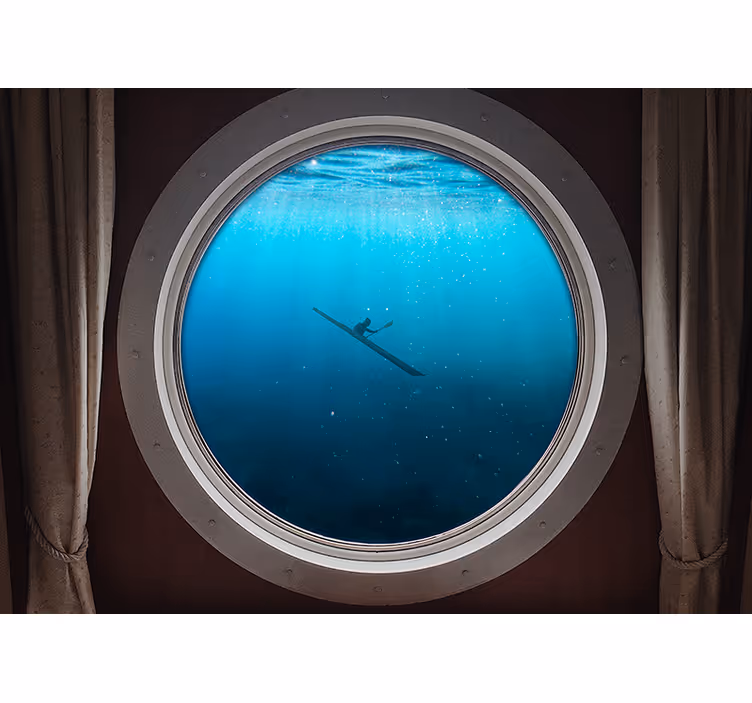Under the sea wall mural underwater kayaking scene - TenStickers