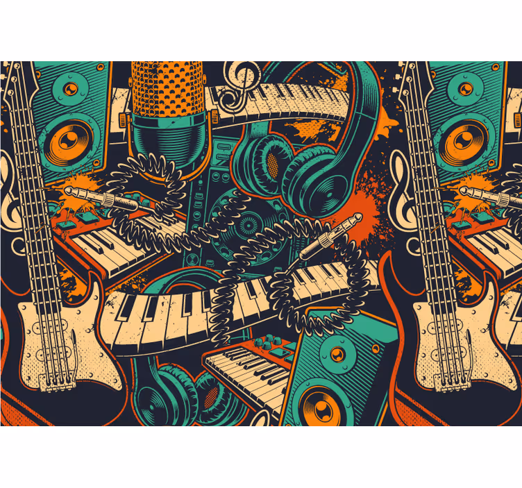Music wall mural guitar and headphones - TenStickers