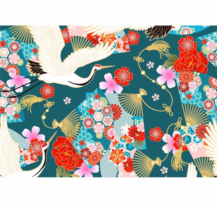 Animals wall mural cranes and blossoms - TenStickers