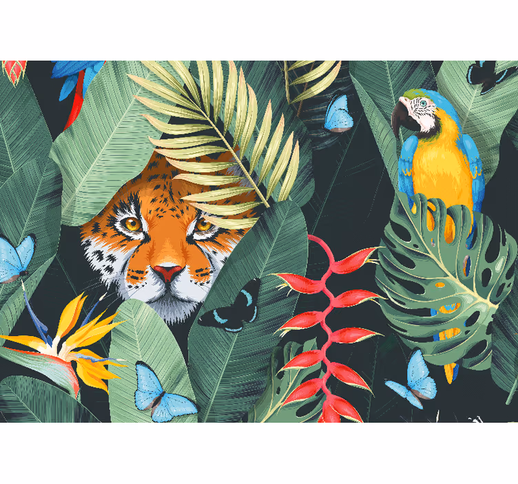 Tiger and Parrot animals wall mural - TenStickers